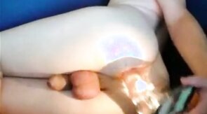 Pale Bubble Ass Playing with a Big Dildo