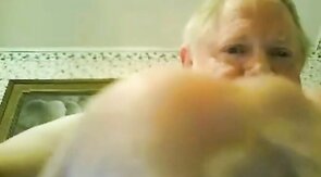 fat grandpa jerking off on the bed