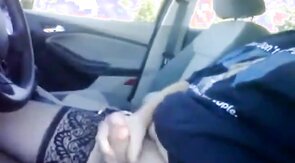 Bear in thigh high nylons jerking off in the car at the park