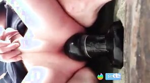 Shaved twink double bang ass streching