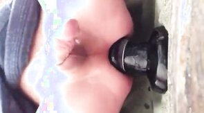 Shaved twink double bang ass streching