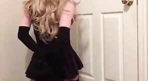 Sissy Crossdresser Bondage in Lycra Dress and Stockings