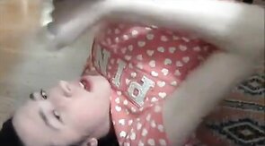 Sexy crossdresser wanks and cums in her mouth