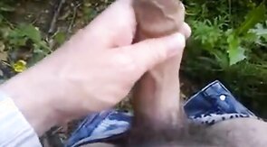 Huge uncut cock wanking outdoors