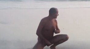 Daddy takes a stroll and blows the cameraman