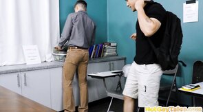 Muscled bottom sucks during unsaddled sex in college