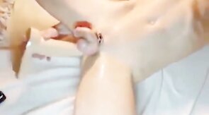 Slim Oiled Twink Puts A Giant Dildo Up His Ass