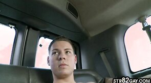 Tricked str8 stud cums on facial loving gayboy in van