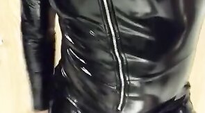 Playing in my black pvc body, nylons and plastic wrap II