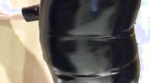 Playing in my black pvc body, nylons and plastic wrap II