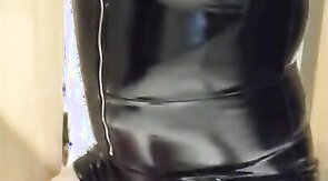 Playing in my black pvc body, nylons and plastic wrap II