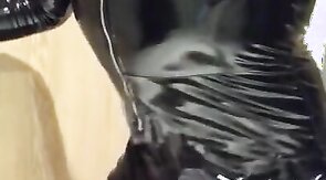 Playing in my black pvc body, nylons and plastic wrap II