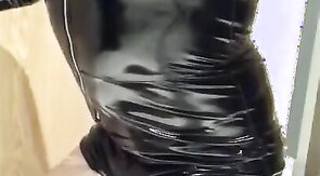 Playing in my black pvc body, nylons and plastic wrap II