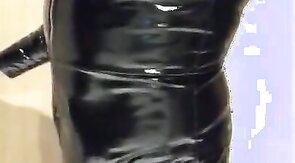 Playing in my black pvc body, nylons and plastic wrap II