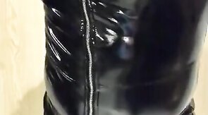 Playing in my black pvc body, nylons and plastic wrap II