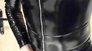 Playing in my black pvc body, nylons and plastic wrap II