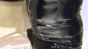 Playing in my black pvc body, nylons and plastic wrap II