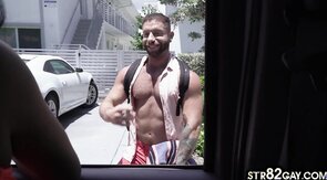 Straight tricked athletic jock barebacked by gay in bus