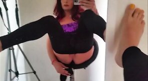 Crossdresser like a girly play with dildo, masturbating +cum