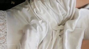White nylon slip wank & cum