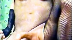 Sissy Bunny ears posing plays with black dildo