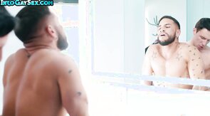 Athletic jocks enjoy passionate bareback sex after kiss