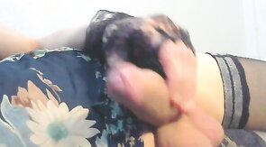 rubbing my tranny cock slowly until the juices flow