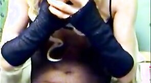 Sissy Bunny ears posing plays with black dildo