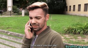 Seduced Euro gay fucked outdoor in woods in anal hole