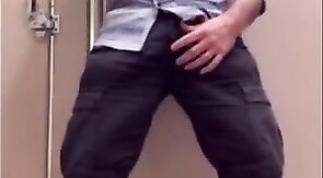 Bear Jerking Off at Work in Restoom