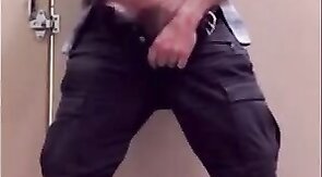 Bear Jerking Off at Work in Restoom