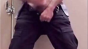 Bear Jerking Off at Work in Restoom