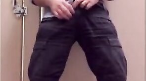 Bear Jerking Off at Work in Restoom