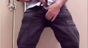 Bear Jerking Off at Work in Restoom