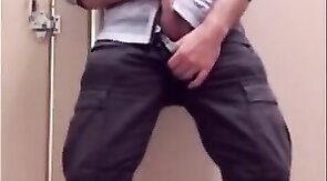 Bear Jerking Off at Work in Restoom