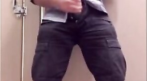 Bear Jerking Off at Work in Restoom