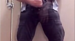 Bear Jerking Off at Work in Restoom