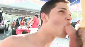 Pledge Sucks Dick At Public Tailgate BBQ Facial