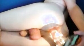 Pale Bubble Ass Playing with a Big Dildo