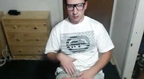 Cute nerdy boy cum to face on webcam
