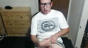 Cute nerdy boy cum to face on webcam