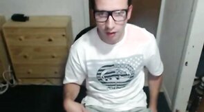 Cute nerdy boy cum to face on webcam
