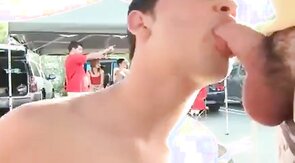 Pledge Sucks Dick At Public Tailgate BBQ Facial