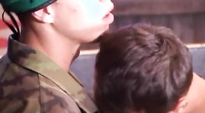 Spicy soldier is giving an awesome deep blowjob