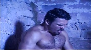 Intensive sex in the castle with two muscled males
