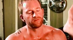 Bald auto mechanic is getting a metal chain in his anal