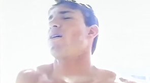 Elegant muscled boyfriend is blowing a massive pole