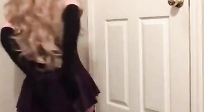 Sissy Crossdresser Bondage in Lycra Dress and Stockings