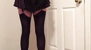 Sissy Crossdresser Bondage in Lycra Dress and Stockings