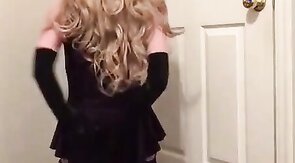 Sissy Crossdresser Bondage in Lycra Dress and Stockings